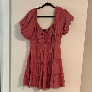 Red Boho Dress with Puff Sleeves